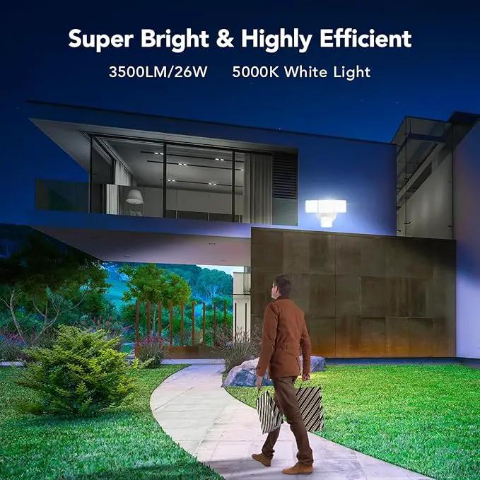 OREiN 3500LM/26W Flood Lights Outdoor, 240°/40FT Motion Sensor Outdoor Lights Dusk to Dawn Security Lights IP65 Waterproof 3 Modes for Outside 3500SQ.FT Front Door, Garage, White (Hardwired) by GreenHaven Gardens