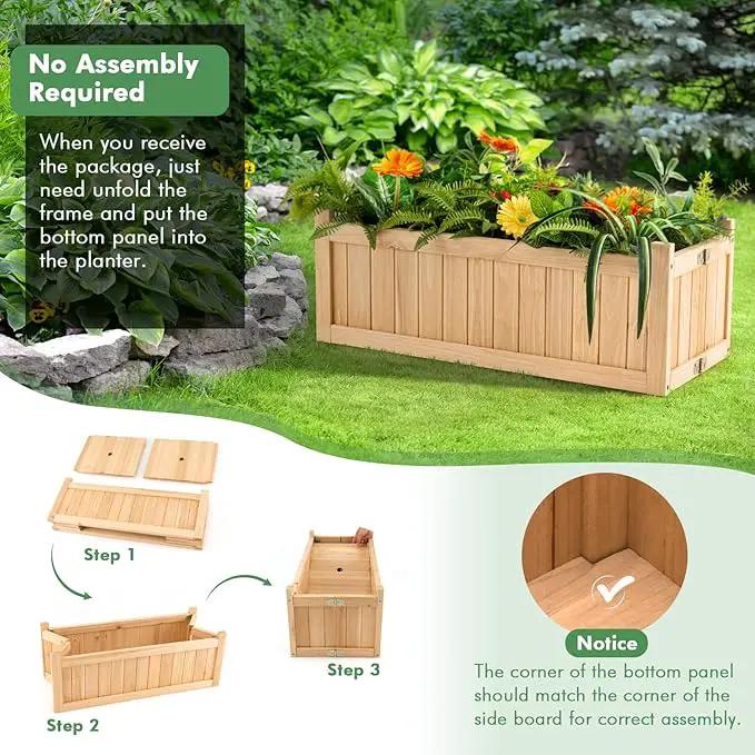 S AFSTAR Outdoor Wooden Planter Box, Folding Raised Garden Bed W/Drainage Hole, Patio Rectangle Plant Container for Flowers Vegetables Fruits Herbs, Collapsible Planting Box for Yard by GreenHaven Gardens