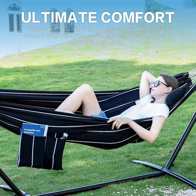 PNAEUT Double Hammocks with Stand for Outside, Portable Space Saving Heavy-Duty Steel Stand for Indoor Outdoor Patio with Carrying Bag, 450 lbs Capacity (Chasm) by GreenHaven Gardens