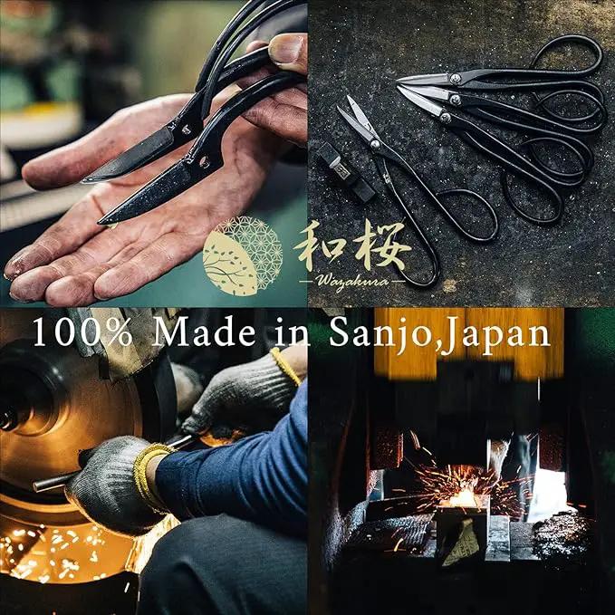 Wazakura Made in Japan 5PCS Bonsai Tool Kit with Roll Bag: Yasugi Steel Ashinaga Bonsai Scissors, Concave Branch Cutter, Knob Cutter, Wire Cutter, Tweezers - 5 Tools Ashinaga Set with Case by GreenHaven Gardens
