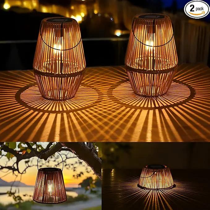 Uspring 2 Pack 3-in-1 Solar Lanterns Outdoor Waterproof Rattan Woven Hanging Solar Lights for Outside with Bright Lamp & LED Bead & 4 Handles, Garden Gifts Decor for Women Mom Patio Yard Porch by GreenHaven Gardens