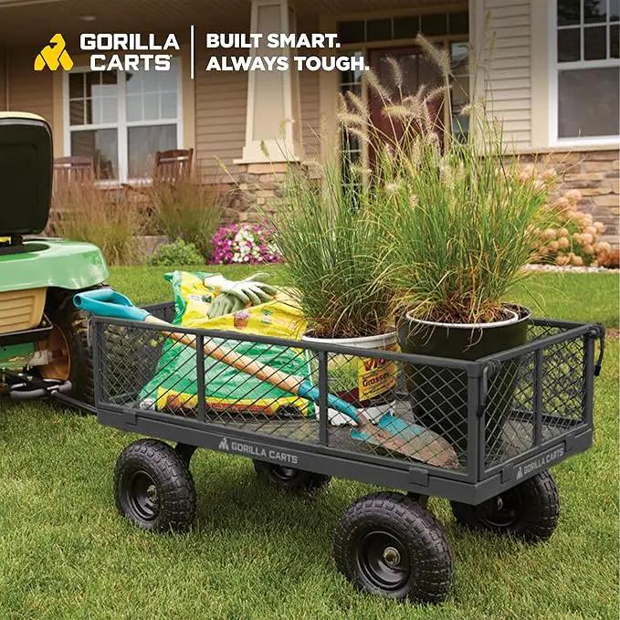 Gorilla Carts Steel Utility Cart, 4 Cu Ft Bed, 800 lb Load Capacity, Black – Heavy-Duty Outdoor Hauling Wagon with Removable Side Panels for Yard, Lawn, Garden or Landscaping by GreenHaven Gardens