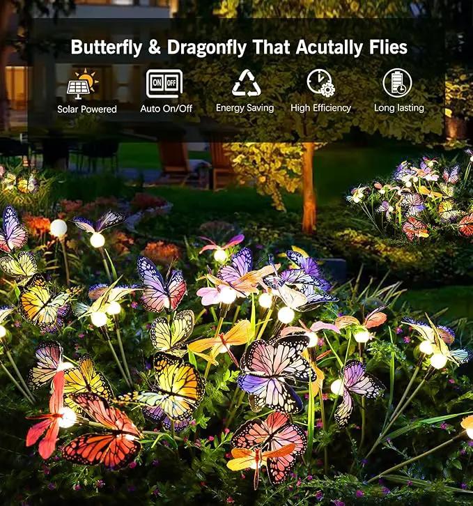 Aiscool Solar Garden Lights, 4 Pack Swaying in The Wind Butterfly Light Outside, Solar Outdoor Lights,Yard Patio Pathway Lawn Decoration,Realistic Butterflies & Dragonflies by GreenHaven Gardens