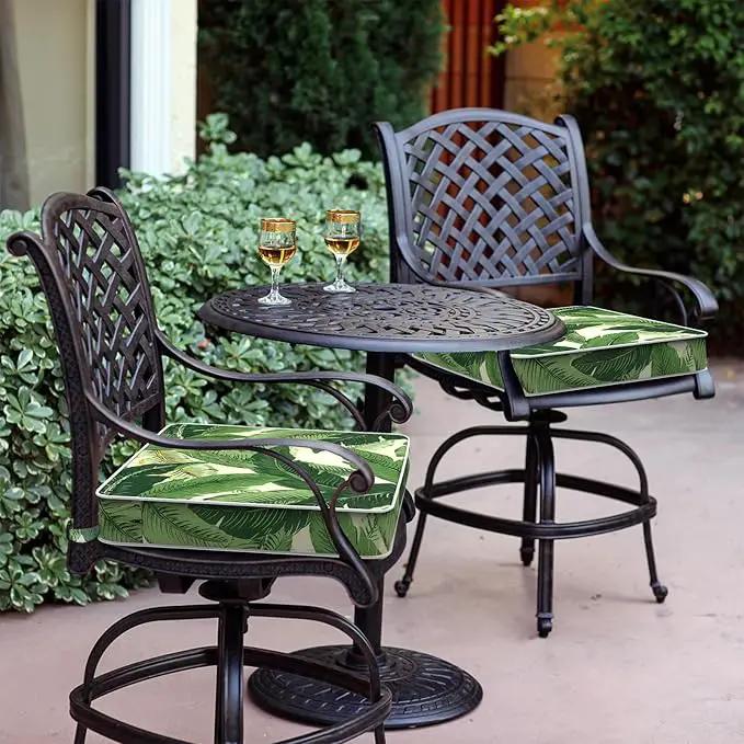 LVTXIII Patio Chair Cushions 19"x19"x3", Water-Repellent Outdoor Seat Cushions for Patio Furniture, Square Chair Pads with Ties for Home Garden Decoration, Set of 2, Swaying Palms Green by GreenHaven Gardens