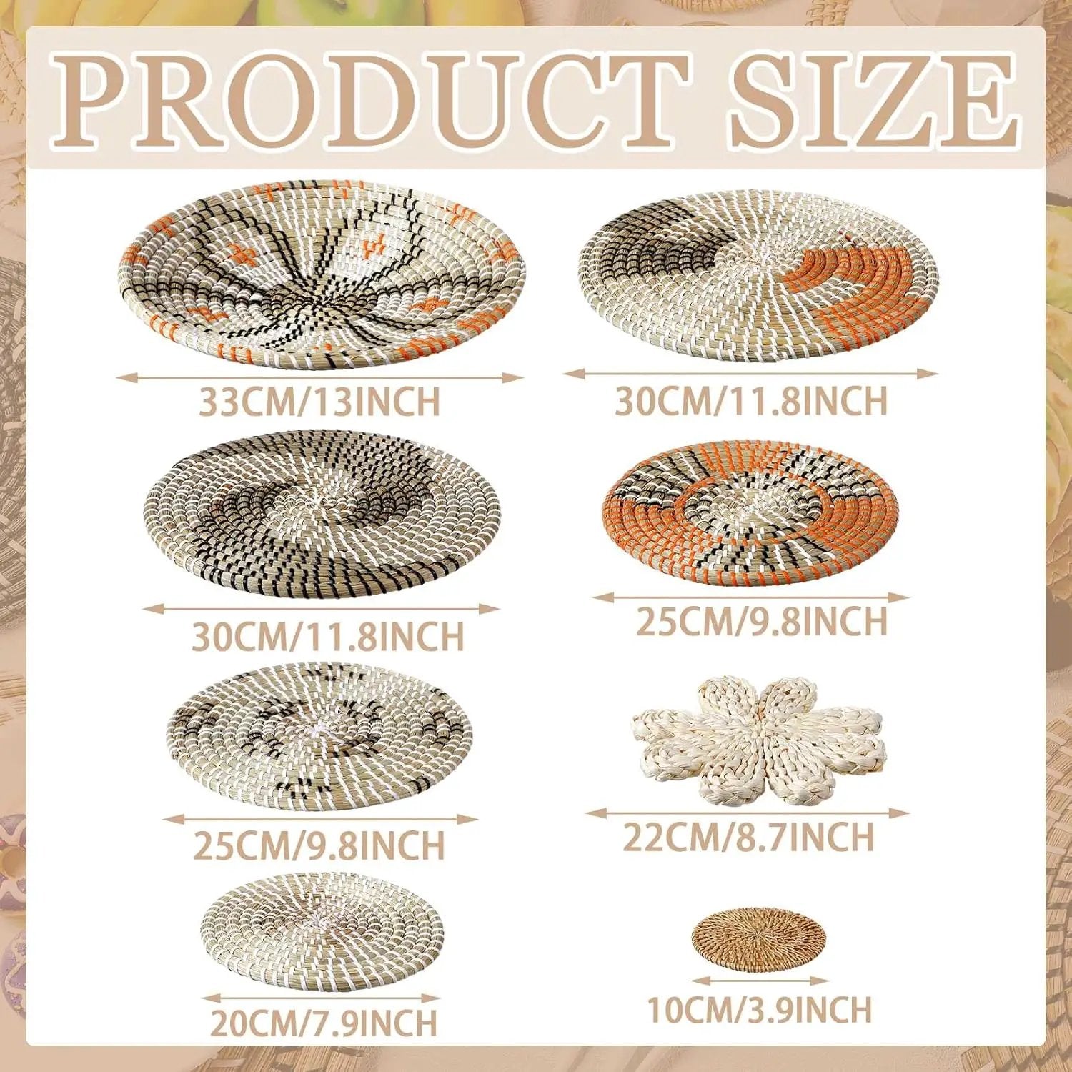 11 Pcs Boho Hanging Wall Basket Decor Handmade Woven Basket Wall Decorative Boho Wicker Baskets Placemats Round Farmhouse Bulrush Art for Rustic Home Decorations Christmas Gift(Cute) by GreenHaven Gardens