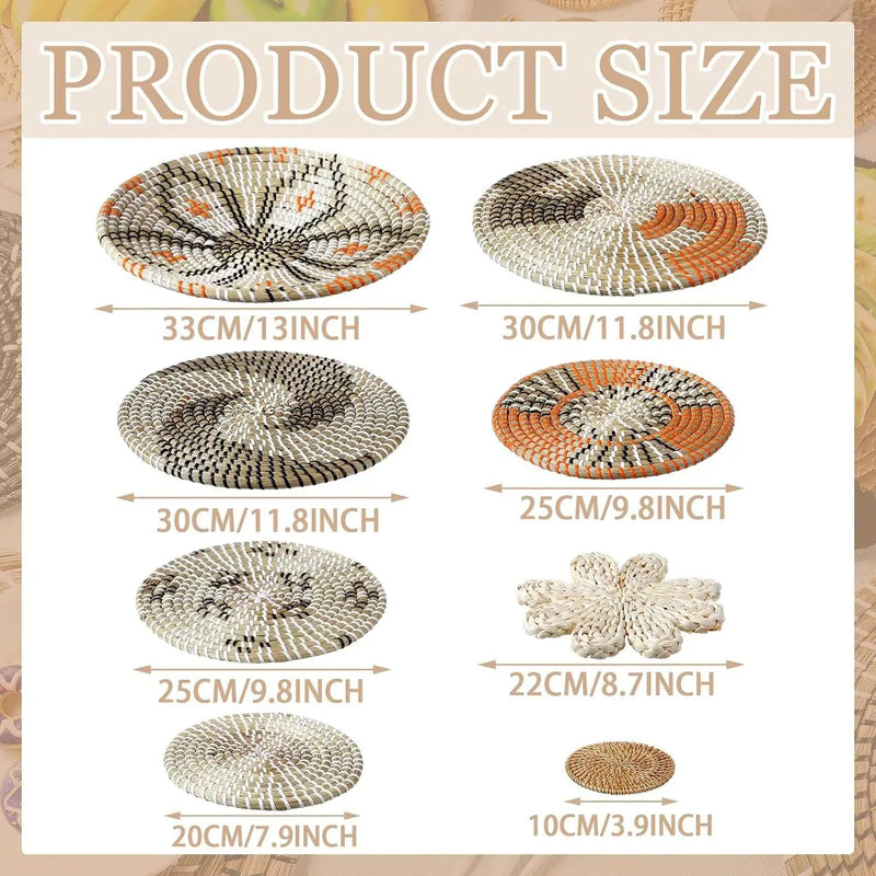 11 Pcs Boho Hanging Wall Basket Decor Handmade Woven Basket Wall Decorative Boho Wicker Baskets Placemats Round Farmhouse Bulrush Art for Rustic Home Decorations Christmas Gift(Cute) by GreenHaven Gardens