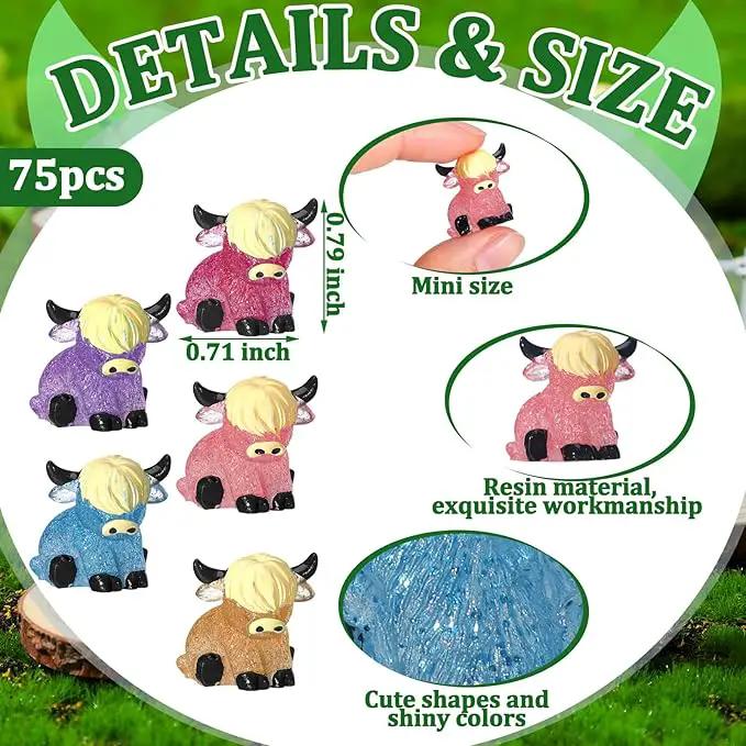 75 Pcs Mini Highland Cow Figurines Bulk Glitter Highland Cow Statues Mini Resin Animals Cute Tiny Resin Figures Animals Sculpture Ornament for Cake Topper Home Office Desk Decorations by GreenHaven Gardens