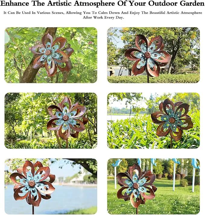 Garden Wind Spinner,Flower Wind Spinner,Outdoor Metal Wind Sculpture & Spinner Large 23 inch Dia 84 inch Height Kinetic Windmill for Garden Yard by GreenHaven Gardens