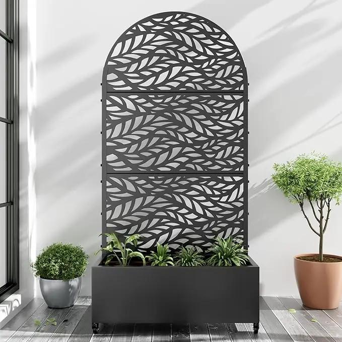 Casaphoria Metal Raised Garden Bed with Trellis and Wheels, 72"x35"x16" Planter Box for Climbing Plants, Vegetables & Vines, Features Drainage Holes and Privacy Screen (Black-Spring) by GreenHaven Gardens