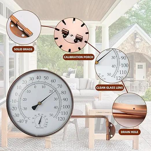6-Inch Outdoor Thermometer for Patio. Accurate Window Thermometer for Outside Temperature, Greenhouse, Garage.Solid Brass Swivel with Humidity (6inch Thermo&Hygrometer) by GreenHaven Gardens