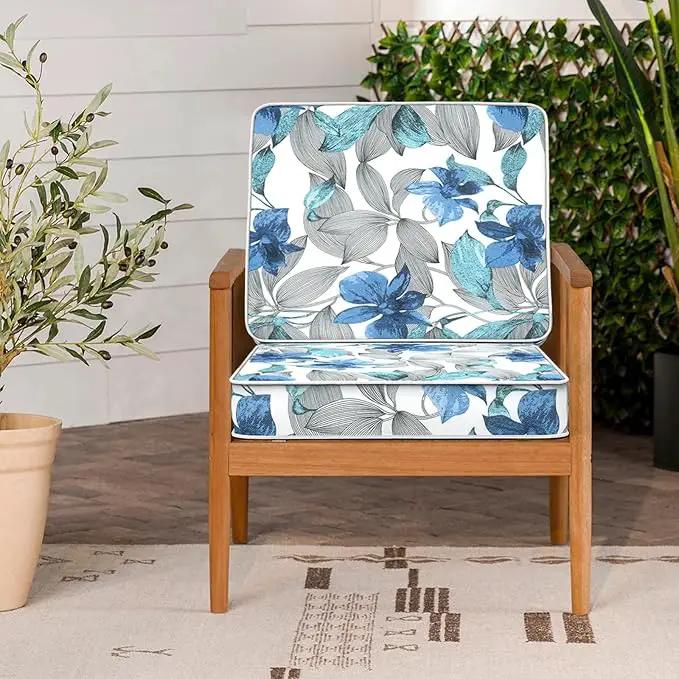 LVTXIII Patio Chair Cushions 22"x22"x3", Water-Repellent Outdoor Seat Cushions for Patio Furniture, Square Chair Pads with Ties for Home Garden Decoration, Set of 2, Clemens Noir Blue by GreenHaven Gardens