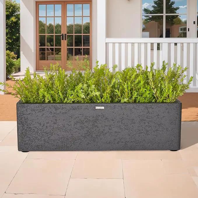 31 Inch Rectangular Concrete Planter,Durable All-Weather Use with Drainage Holes,Large Rectangular Planter for Outdoor Indoor Plants by GreenHaven Gardens