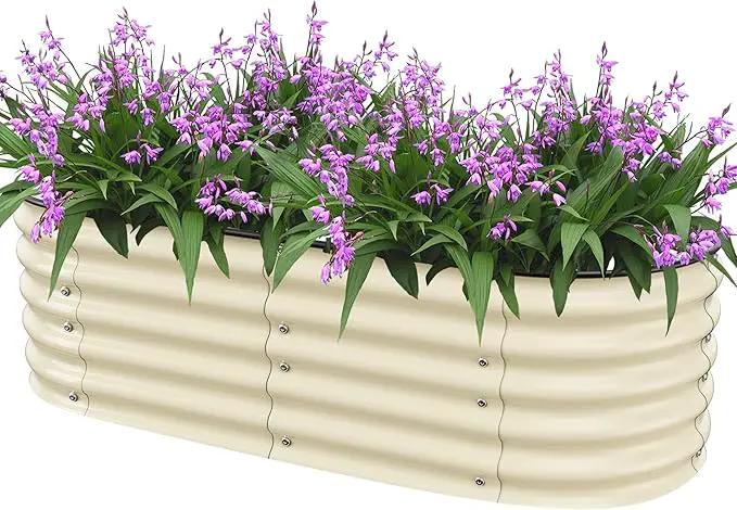 Raised Garden Bed 5x2x1.4 Ft Planter Box Outdoor with Rubber Edge Zinc-Aluminum-Magnesium Stainless Steel Durable Metal Garden Beds Kit for Vegetables, Flowers, Herbs and Succulents, Ivory by GreenHaven Gardens