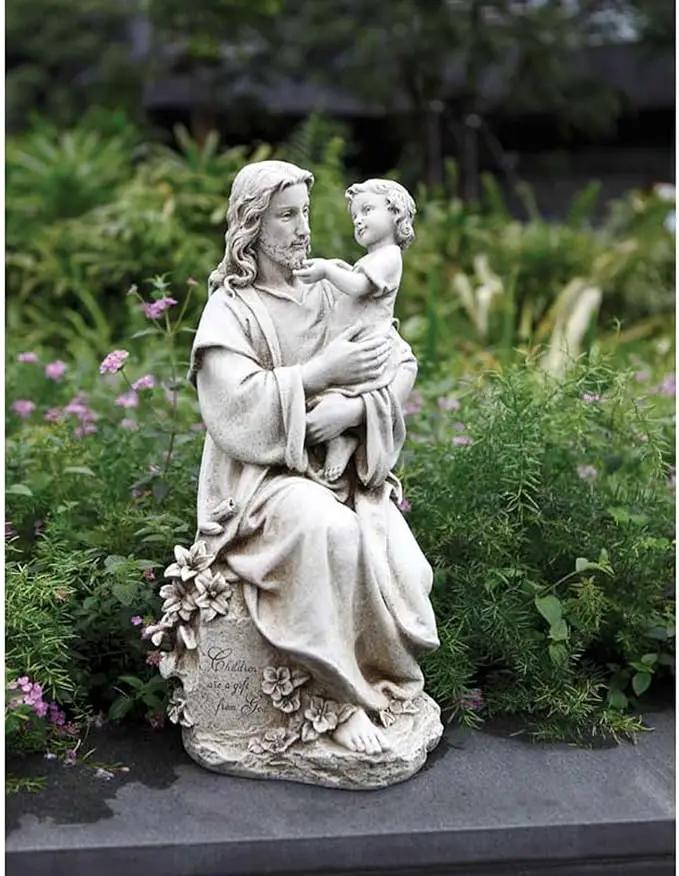 Avalon Gallery Garden Statue - Stone Resin Indoor/Outdoor Catholic Sculpture, 20" Tall, Jesus with Child by GreenHaven Gardens