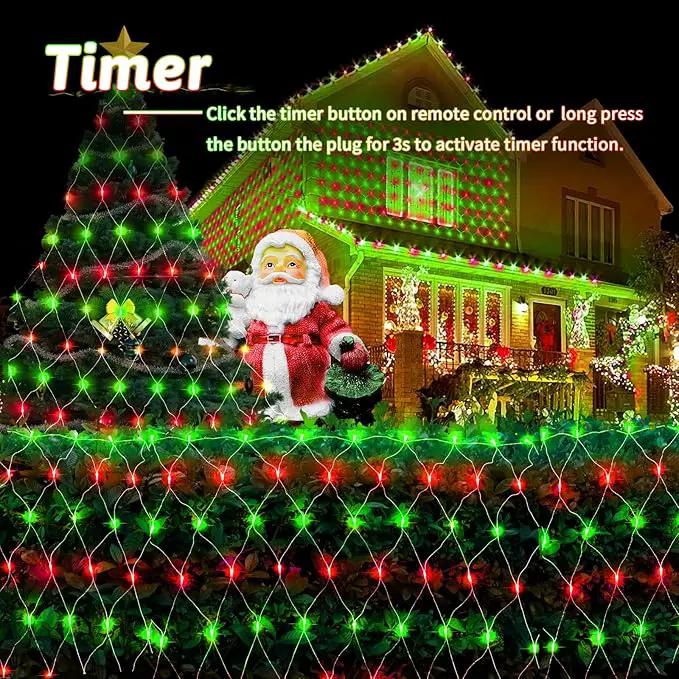 JXLEDAYY Christmas Net Lights Outdoor Decorations 3M*2M Mesh Lights Fairy String Lights Plug in with Timer Waterproof for Outside Bush Window Wall Patio Party Decor (Red ＆ Green, 200 LED 3M*2M) by GreenHaven Gardens