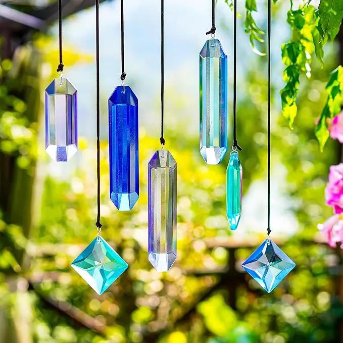 HDCRYSTALGIFTS Crystal Prisms Sun Catchers, 7PCS Blue Dreams Suncatcher Hanging Kit Rainbow Maker Pendant Ornaments for Indoor Window Outdoor Garden Christmas Tree Decor by GreenHaven Gardens