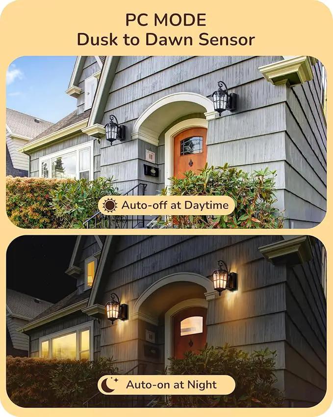 EDISHINE 2 Pack Dusk to Dawn Outdoor Wall Lights, Porch Lights with GFCI Outlet, Retro Black Outdoor Wall Lantern, Waterproof Outside Exterior Light Fixture for Front Door, Patio, Garage, E26 Socket by GreenHaven Gardens