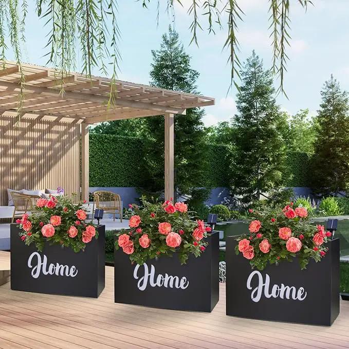 Metal LED Planter Box Rectangular Block - Galvanized Steel Long Planters Box with Solar Light Outdoor All-Weather Use with Drainage Holes for Cafe Bar Mall Patio/Porch/Entrance, 35.5×24×12IN（Home） by GreenHaven Gardens