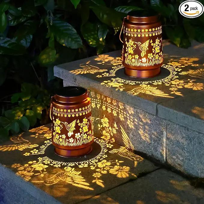 2 Pack Hummingbird Solar Lanterns Outdoor Waterproof Hanging Solar Lights Gifts for Women Metal LED Lanterns Outside for Garden, Yard, Patio, Lawn, Porch by GreenHaven Gardens
