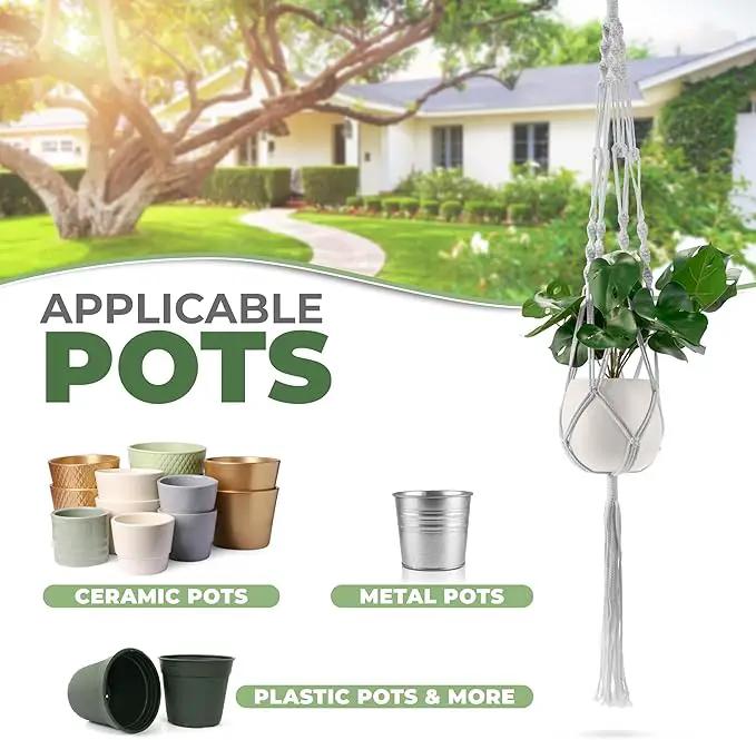 Sorbus Macrame Plant Hanger (8 Pack) Indoor Outdoor Hanging Plant Pots Cotton Rope, Elegant for Home, Patio, Garden (White) by GreenHaven Gardens