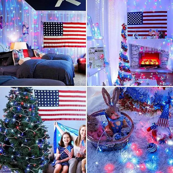 JMEXSUSS 400 LED Red White and Blue Lights Outdoor, 132FT 4th of July Lights Indoor, 8 Modes Patriotic String Light for Memorial Day Independence Day Decoration by GreenHaven Gardens