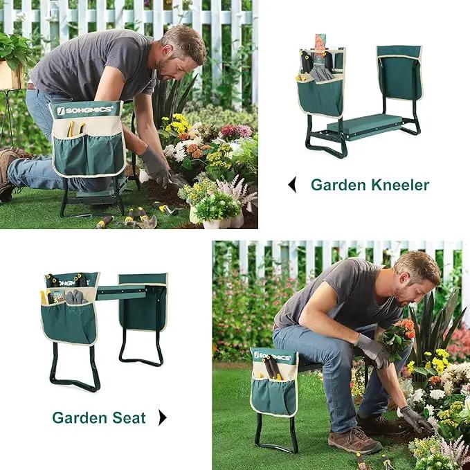 SONGMICS Garden Kneeler and Seat, Multifunctional Garden Kneeling Bench, Gardening Gifts for Women Men, Folding Gardening Stool, with 2 Tool Bags, 6-Inch Wide Kneeling Pad, Dark Green UGGK50L by GreenHaven Gardens