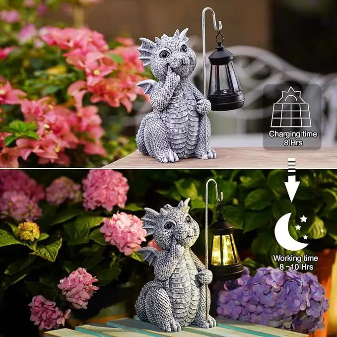 Goodeco Dragon Statue with Solar Lantern - Garden Decor for Lawn, Patio, and Yard - 8.3 inches Dragon Gifts & Outdoor Decorations by GreenHaven Gardens