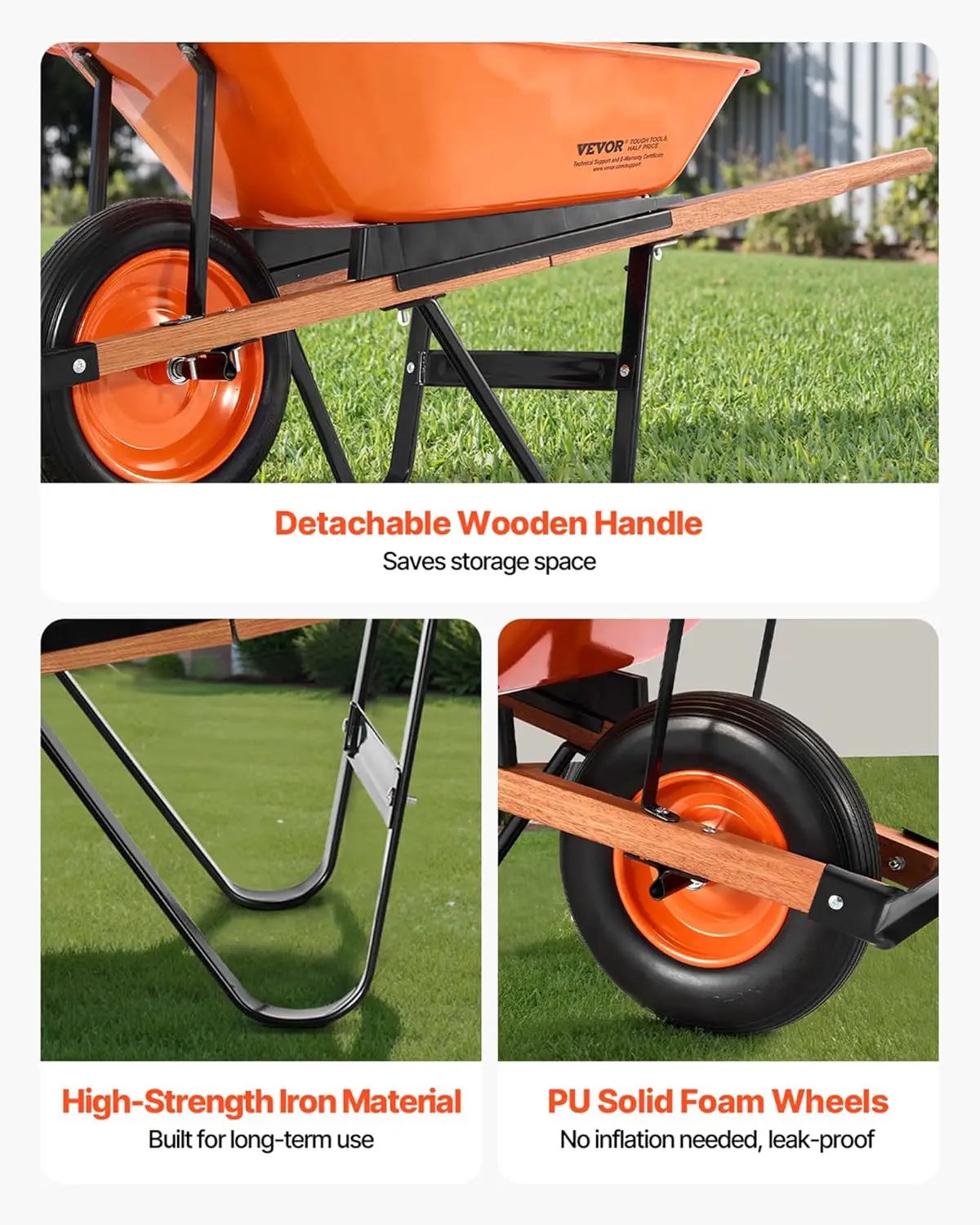 VEVOR Wheelbarrow Cart, 5 Cu. Ft. Load & 265 lbs Capacity, One Wheel Garden Dump Cart, Garden Wagon with Metal Handle & 16" Wide Track Wheels, Easy Loading Utility Yard Cart & Wagons for Lawn Farm by GreenHaven Gardens