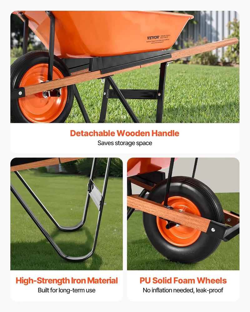 VEVOR Wheelbarrow Cart, 5 Cu. Ft. Load & 265 lbs Capacity, One Wheel Garden Dump Cart, Garden Wagon with Metal Handle & 16" Wide Track Wheels, Easy Loading Utility Yard Cart & Wagons for Lawn Farm by GreenHaven Gardens