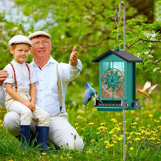Squirrel Proof Bird Feeders for Outdoors, 5LBS Large Capacity Metal Wild Bird Feeder with Bilateral Weight-Activated Perches, Anti Squirrel Bird Feeders for Outside Finch, Cardinal, Blue Jay (Green) by GreenHaven Gardens