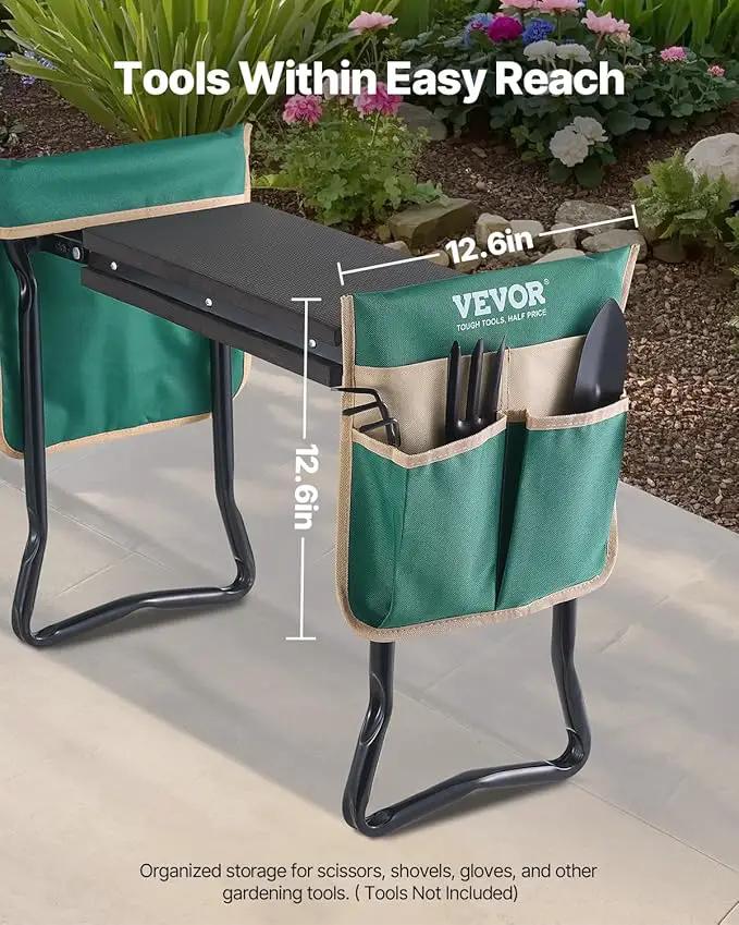 VEVOR Folding Garden Kneeler and Seat Heavy Duty, Widened 8" EVA Foam Pad, Portable Garden Stool with Tool Bags, Gardening Bench to Relieve Knee & Back Pain, Great Gifts for Seniors, Women, Parents by GreenHaven Gardens