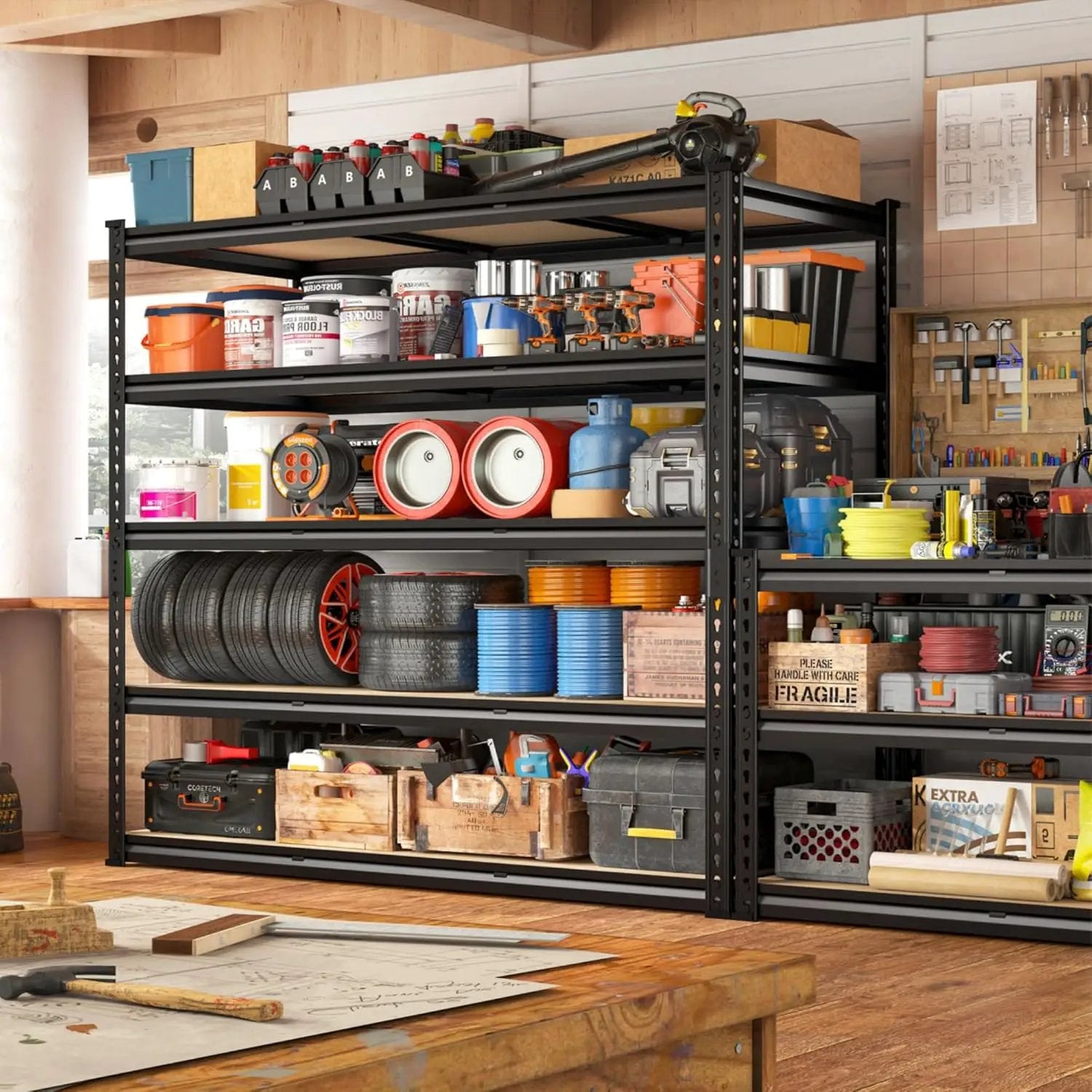 REIBII 48" W Garage Shelving Heavy Duty, 3000LBS Storage Shelves, 5-Tier Adjustable Metal Shelving, Garage Shelves Sturdy Industrial Shelf, Easy Assemble, 72" H x 48" W x 18" D by GreenHaven Gardens