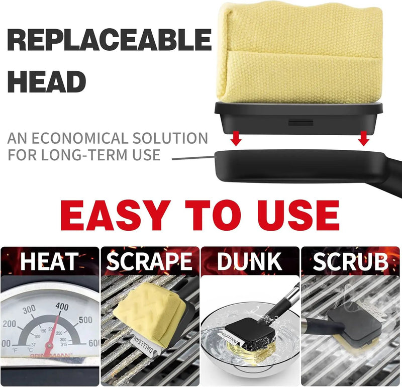 BBQ Grill Brush Bristle Free(2Heads) for Outdoor Grill, Trapezoid- Shaped Design Replaceable Head Cleaning Brush, Steam Grate Cleaner, BBQ Cleaning Brush, Scraper for Grill, Safe Barbecue Grill Brush by GreenHaven Gardens
