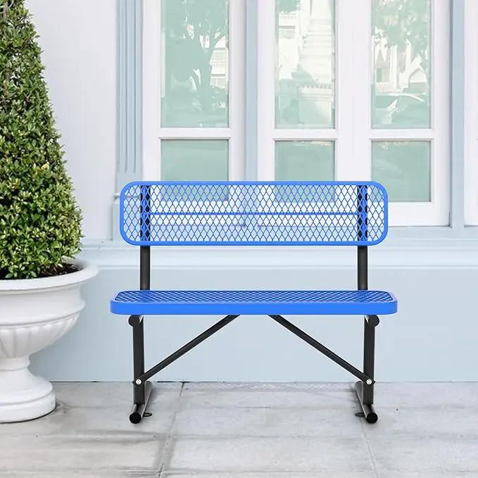 4/6/8 Feet Park Bench for Outside Heavy Duty Metal, Garden Benches Outdoor Bench with Backrest & Portable Frame, for Shopping Malls Stores Parks Patios Decks, Blue by GreenHaven Gardens