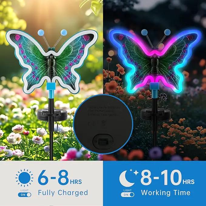 Solar Butterfly Lights Outdoor,Butterfly Solar Lights for Outside, Solar Garden Decor, Outdoor Garden neon Lights,Pathway Butterfly Lights (Light Blue,2pack) by GreenHaven Gardens