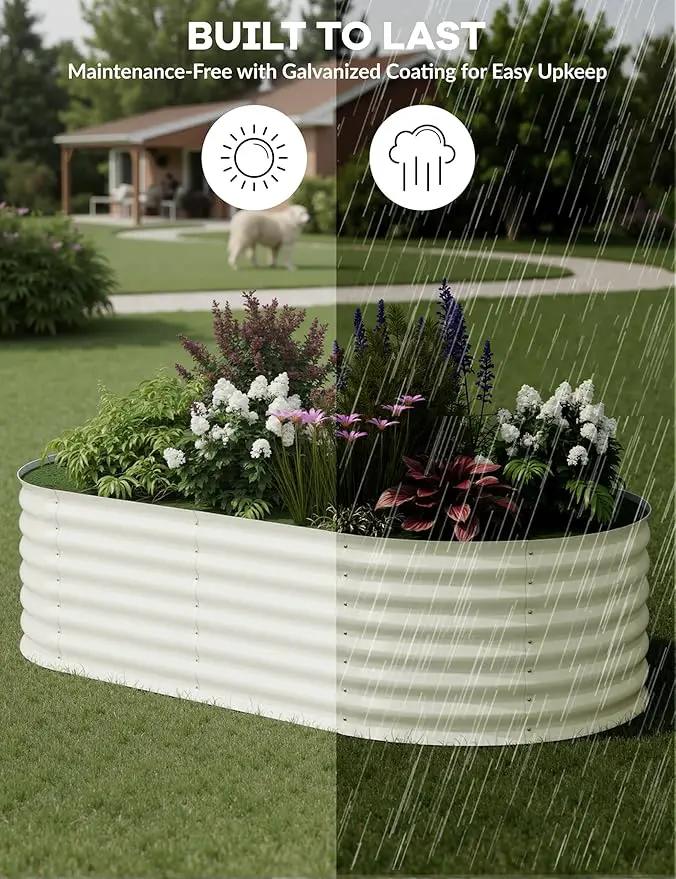 2 Pcs Raised Garden Beds Outdoor 6x3x2ft - Galvanized Steel Planter Box for Vegetables, Flowers, Rust-Resistant Garden Box, Easy Assembly Raised Beds, Durable Planters for Outdoor Plants, Beige by GreenHaven Gardens