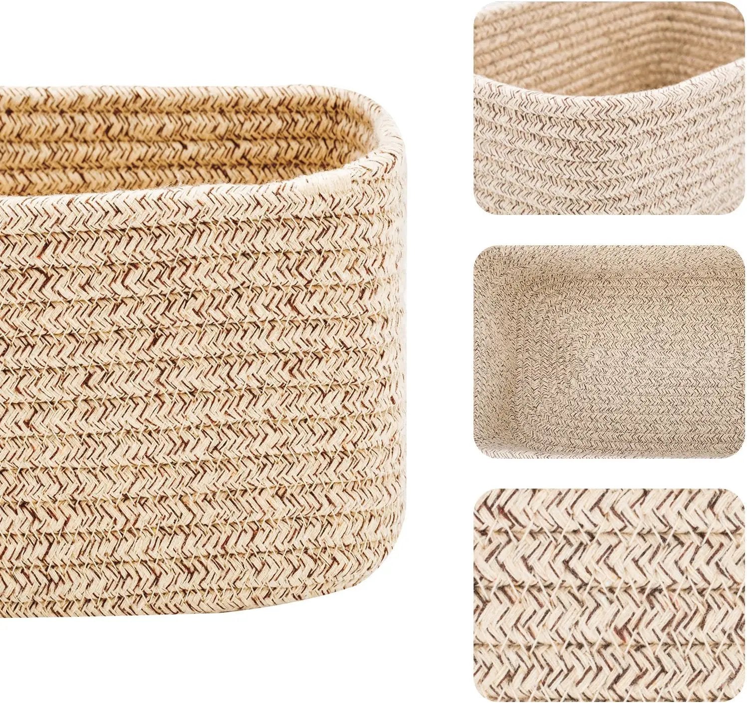 Small Storage Baskets for Organizing | Closet Organizer Bins | Shelf Toy Basket | Woven Rope Baskets | Cube Decorative Box | Shallow Basket | 11.5x7.5x4.7” | 4 Packs Mixed Brown by GreenHaven Gardens