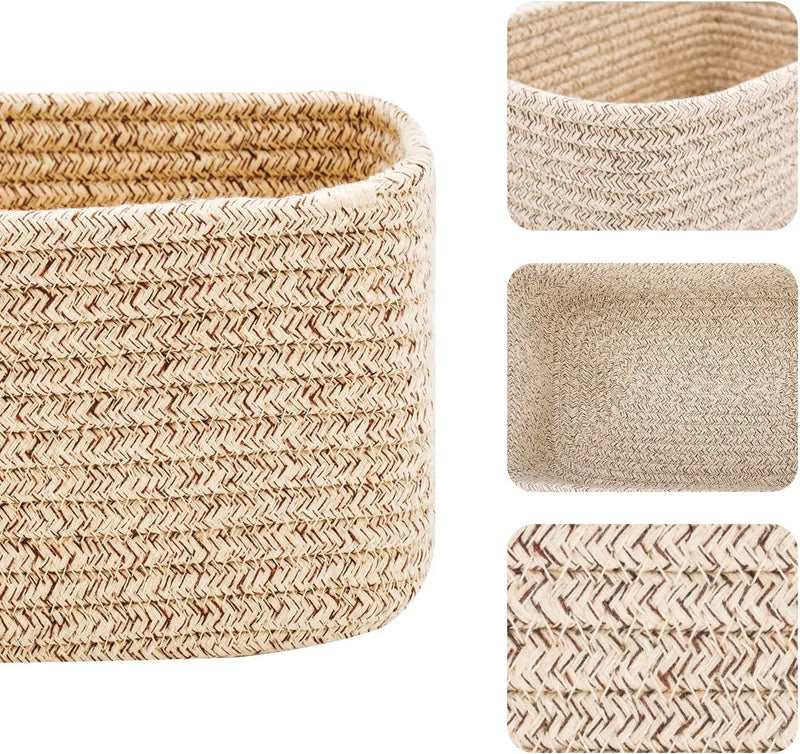 Small Storage Baskets for Organizing | Closet Organizer Bins | Shelf Toy Basket | Woven Rope Baskets | Cube Decorative Box | Shallow Basket | 11.5x7.5x4.7” | 4 Packs Mixed Brown by GreenHaven Gardens