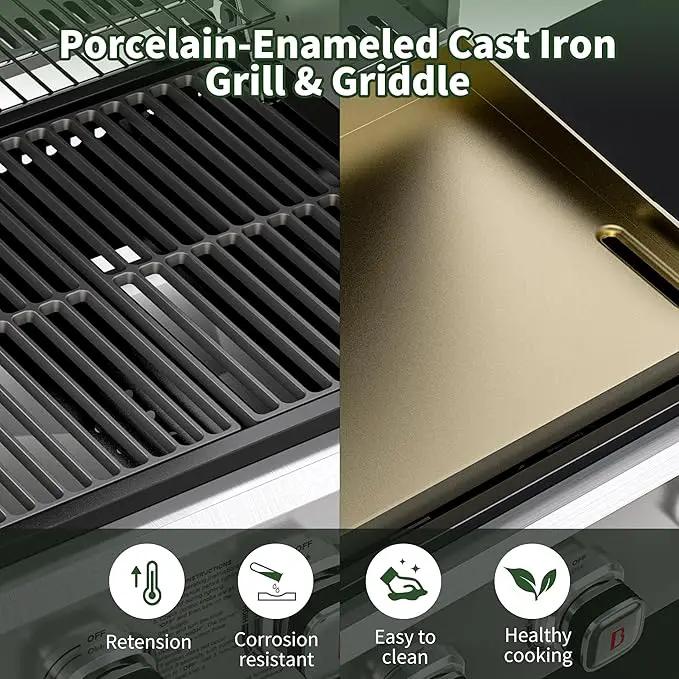 Brand-Man Griddle Grill Combo 6-Burner, 2 in 1 Versatile Propane Gas Grill and Griddle with Double Stainless Steel Lids, BBQ Combo for Outdoor Kitchen & Backyard Barbecue Cooking by GreenHaven Gardens