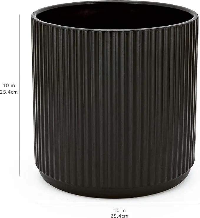 Amazon Basics Fluted Ceramic Round Planter, 10-inch, Black by GreenHaven Gardens
