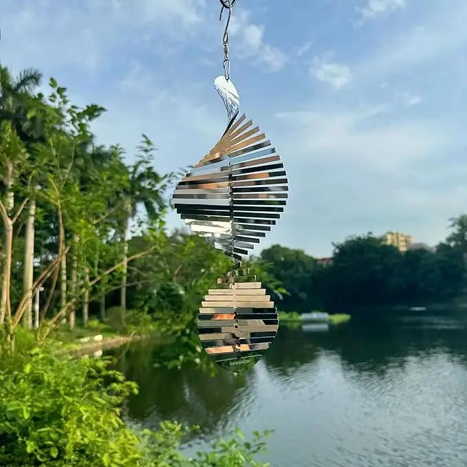 Hanging Wind Spinners Stainless Steel Metal Outdoor Garden Decor, Highly Reflective Bird Deterrent to Scare Birds Away from Yard Patio Farm 12inch by GreenHaven Gardens