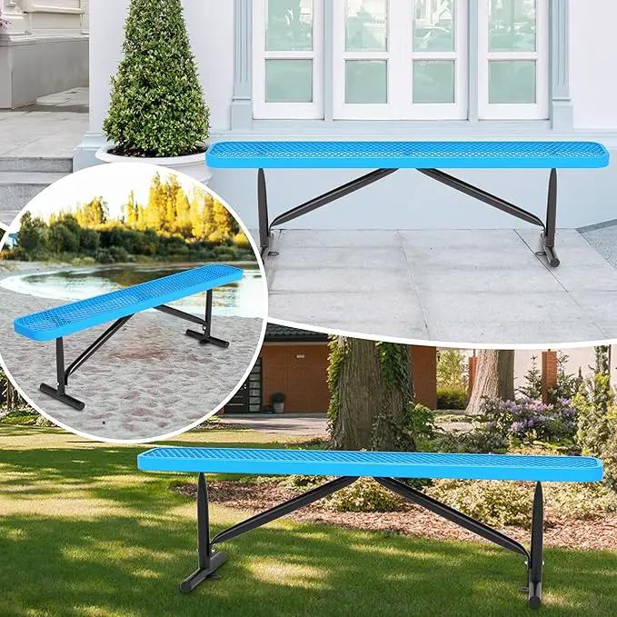 48" L Outdoor Steel Flat Bench, Heavy Duty Metal Park Bench for Outside, Expanded Metal, Commercial Benches Mesh Bench for Shopping Mall, Store, Lawn, Park, Patio, Deck, Garden (Blue, 6FT) by GreenHaven Gardens