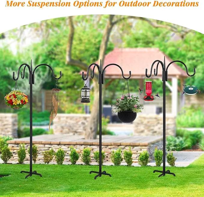 FEED GARDEN [Upgrade Version 76 Inch Three Shepherd Hooks for Outdoor,Bird Feeder Pole with 5 Prong Base, Adjustable Shepard Hooks for Hanging Plant, Solar Lanterns, Wind Chimes, 2 Pack by GreenHaven Gardens
