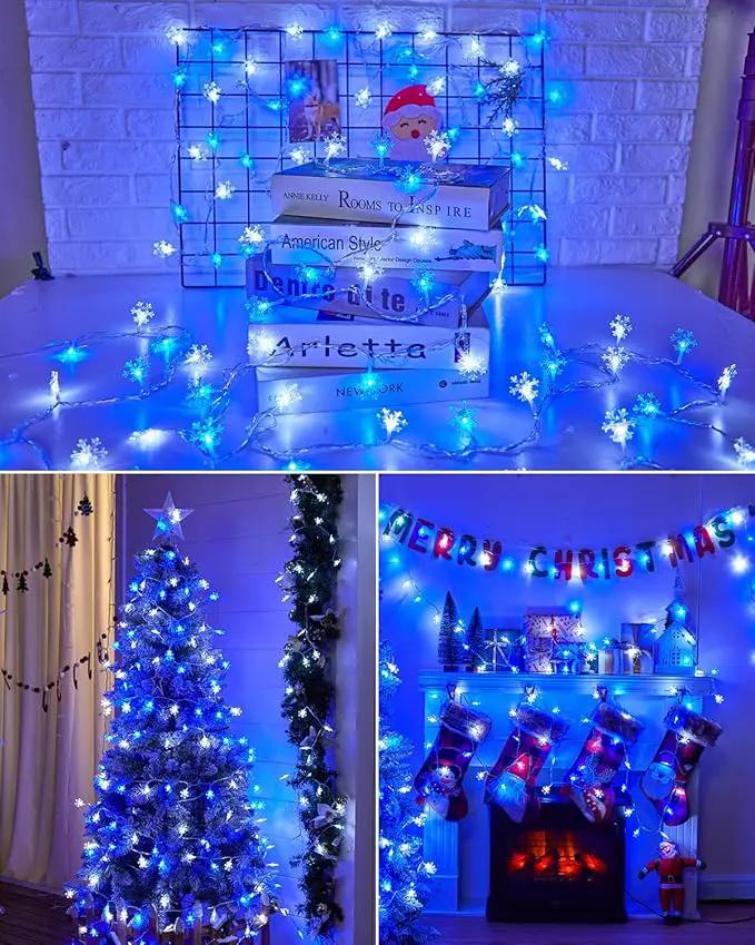 Brightown Solar Christmas Snowflake String Lights 100 LED 39 FT Outdoor Waterproof Fairy Lights with 8 Lighting Modes for Wedding, Party, Tree, Room, Garden, Patio, Yard, Home, Blue & White by GreenHaven Gardens