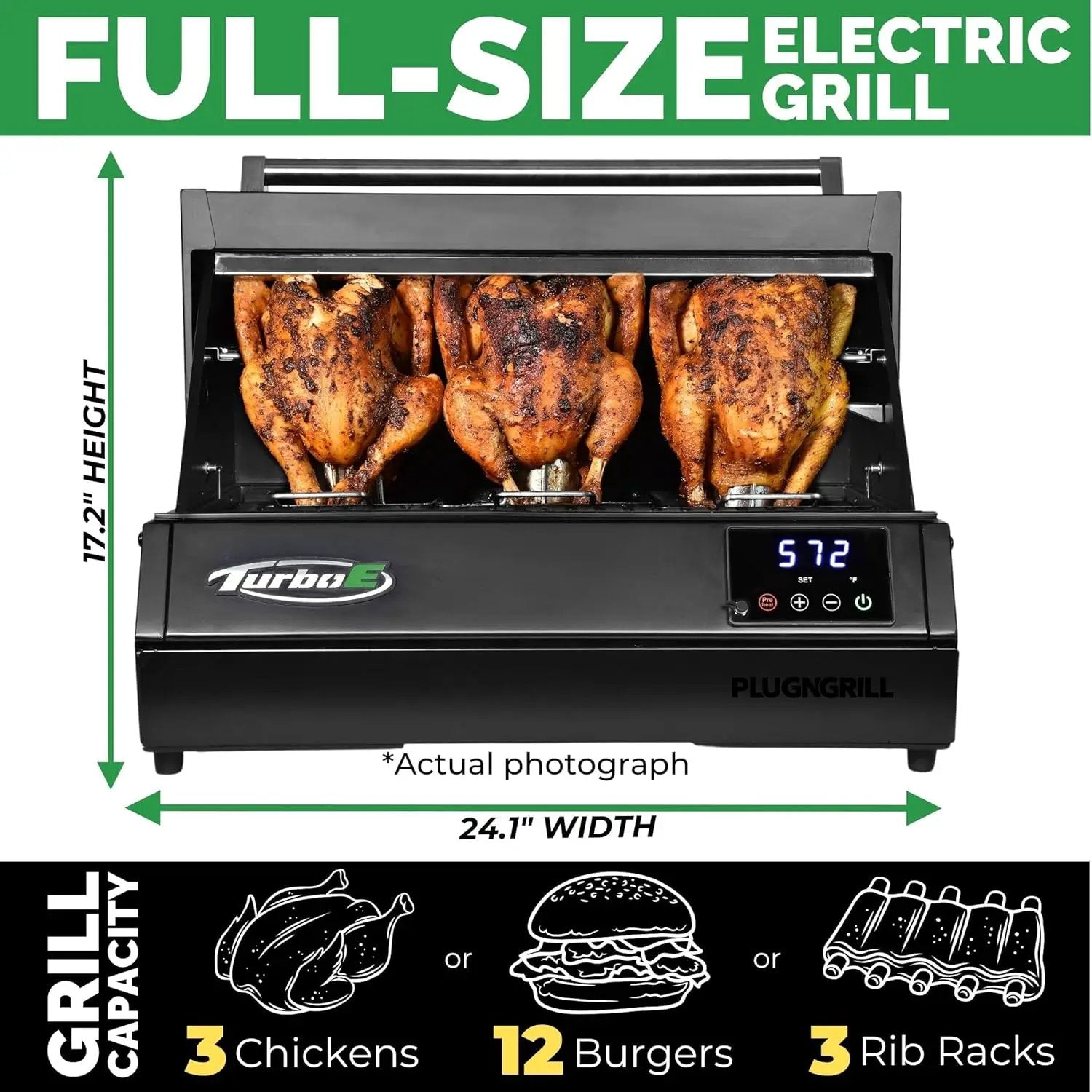 Turbo E Outdoor Electric Grill by PLUGNGRILL - High-Power 1700W Infrared Grill Technology - 24-Inch Smart BBQ Grill with Probe & Digital Display for Precise Cooking & Searing (Turbo E Griddle Set) by GreenHaven Gardens