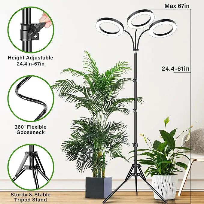 LORDEM Grow Light for Indoor Plants, 7.9" Diameter Tri-Head Plant Light for Plants Growing, Full Spectrum Growth Lamp with Auto Timer 3/6/12H, 4 Dimmable Levels, 3 Lighting Modes, Adjustable Stand by GreenHaven Gardens