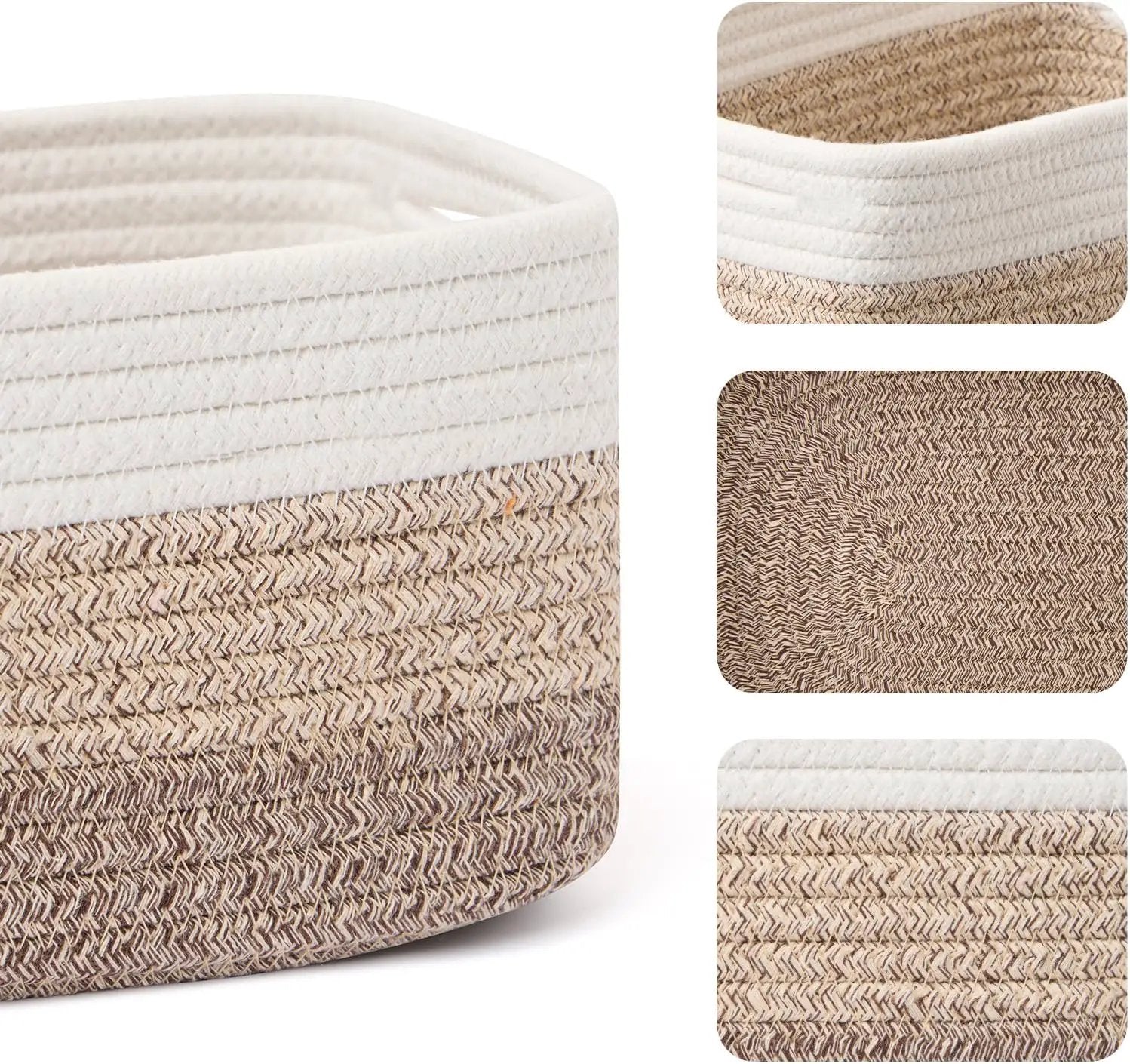 Small Storage Baskets for Organizing | Closet Organizer Bins | Shelf Toy Basket | Woven Rope Baskets | Cube Decorative Box | Shallow Basket | 13x8.5x5.1” | 3 Packs Gradient Brown by GreenHaven Gardens