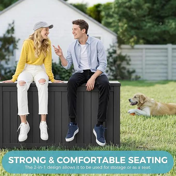 NUNU LAB 150 Gallon Outdoor Storage Box,Resin Large Sturdy Deck Box, Backyard Outside Storage Box Waterproof with Double Wall Panels,Package Delivery Garden Outdoor Hose Storage Bin by GreenHaven Gardens