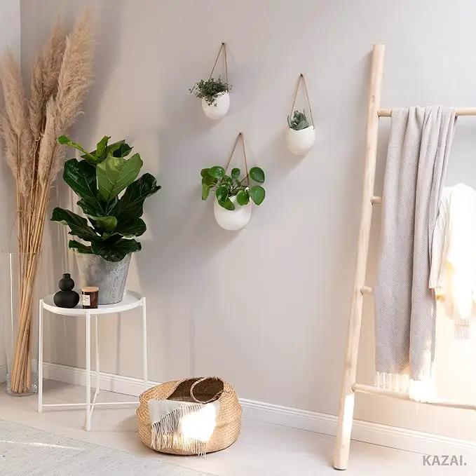 Wall Planters -Ellie- | Hanging Ceramic Plant Pots 3 Pieces | Wall Decoration for Indoors, Balcony and Garden | Cream (Matte) by GreenHaven Gardens