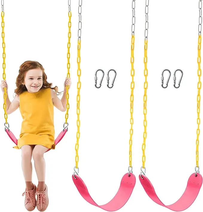 TURFEE 2 Packs Heavy Duty Swing Seat, Swing Set Accessories Replacement with 4 Snap Hooks for Kids Outdoor Play Playground, Trees, Swingsets, Playground(Pink) by GreenHaven Gardens